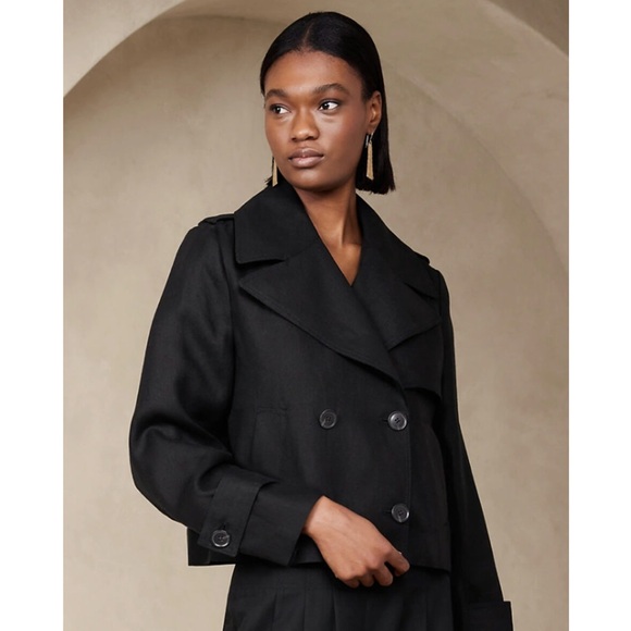 Banana Republic Black Cropped Trench Coat Classic Tailored Design - Picture 6 of 6